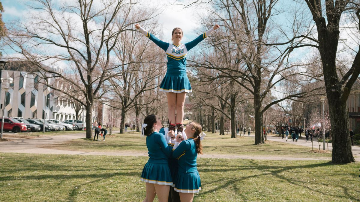 The ANU Cheerleading Club forming a pyramid on campus