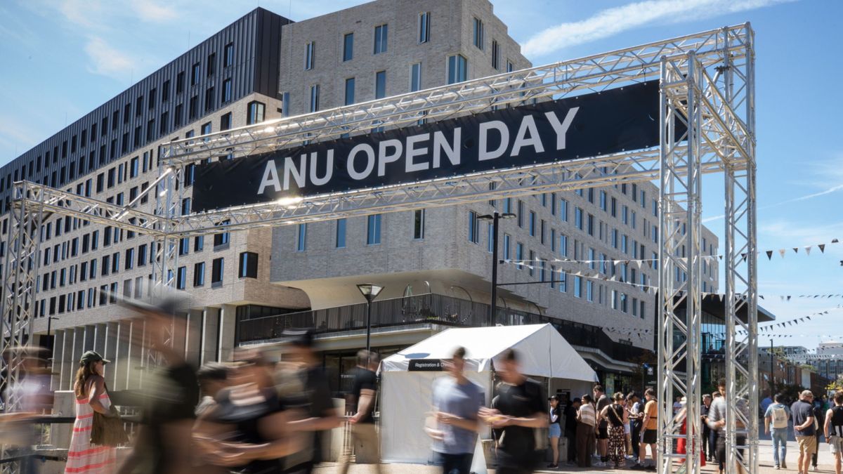 People enjoying the campus and activities that make up ANU Open Day.