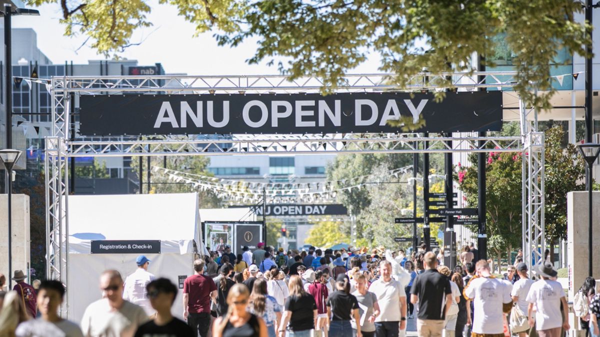 People enjoying the campus and activities that make up ANU Open Day.