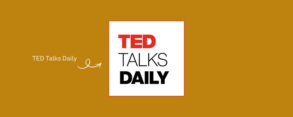 The logo of the TED Talks Daily podcast set against the ANU brand colours.