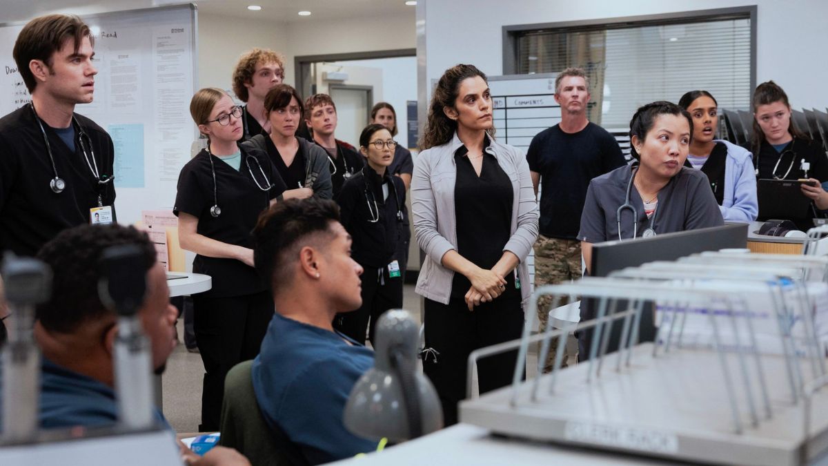 Ensemble cast members of The Pitt in an episode of season two